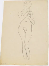 Standing Female Nude from the Front with Raised Arms